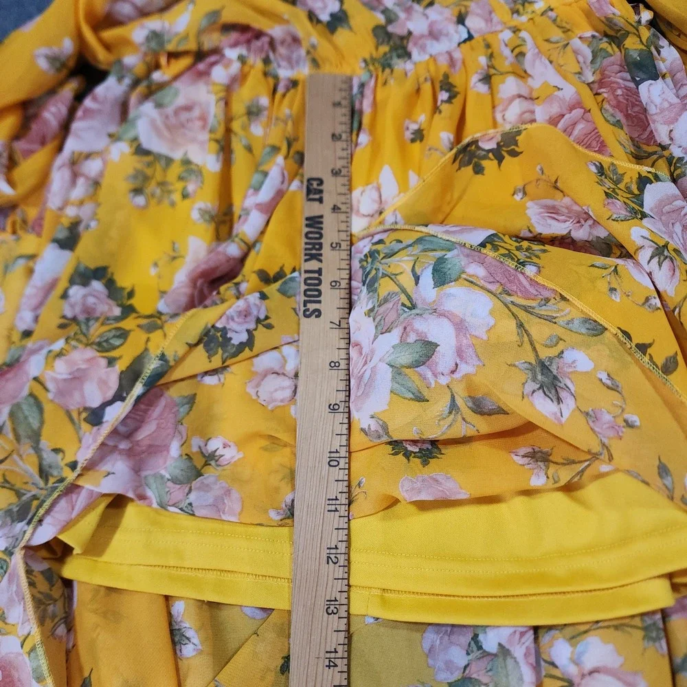 Petal Roz Maxi Dress M Fairy Whimsical Yellow Floral Faux Wrap Long Sleeve‎ Boho